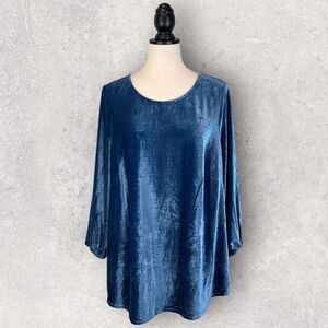 Adrianna Papell Blue Crushed Velvet Top, Size 1X